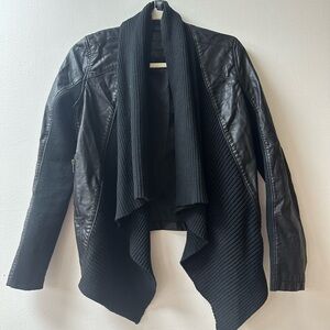 Blank NYC Black leather jacket with a knit collar and sleeves size: XS